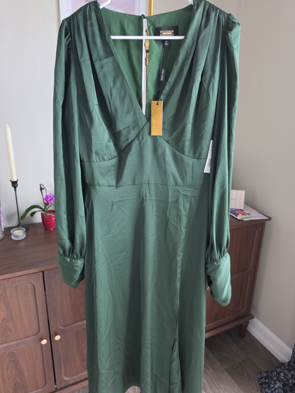 Alexia Admor Emerald Green Long Sleeve V-Neck Dress